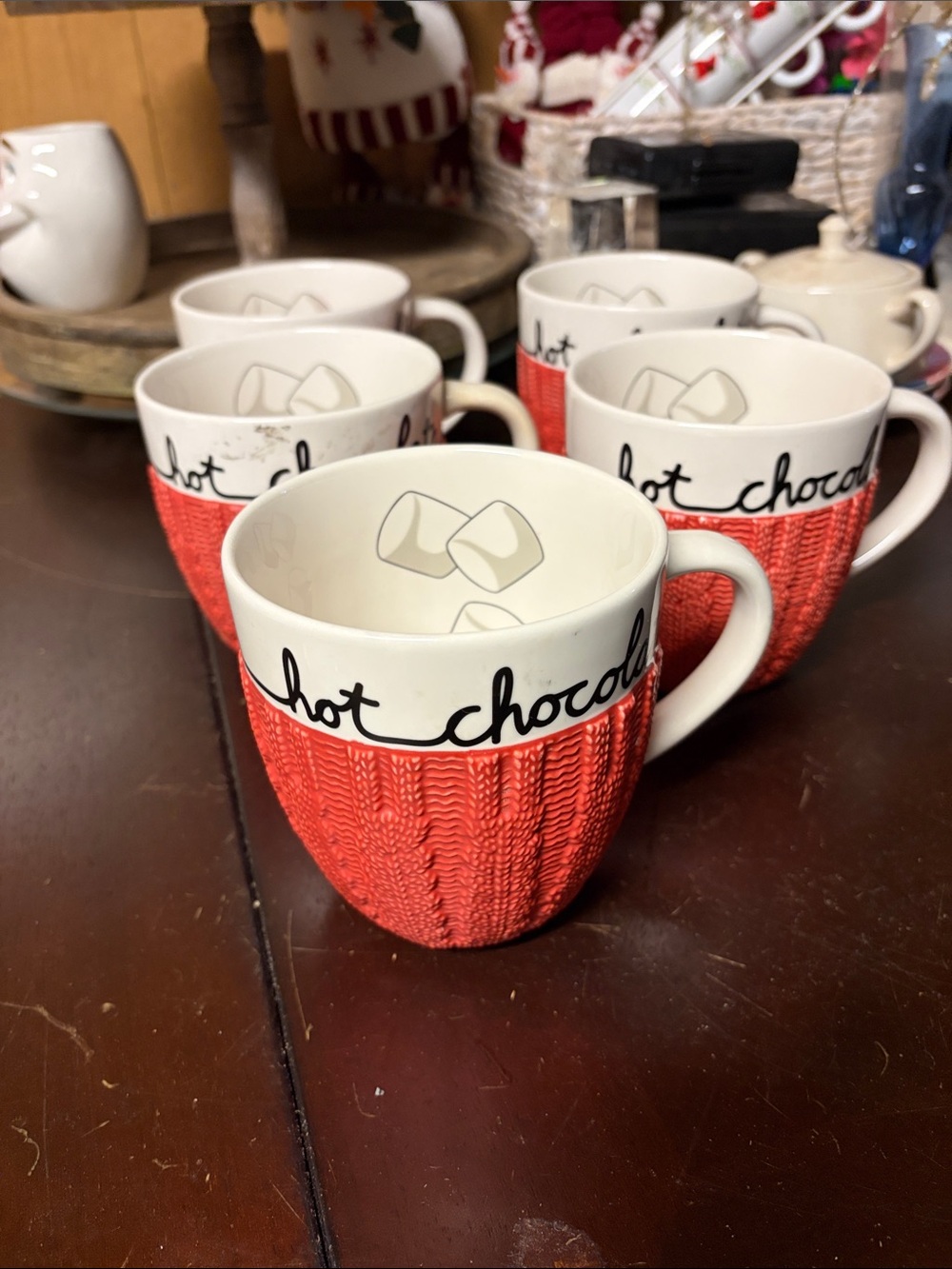 Food Network Red 'Hot Chocolate' Knit-Texture Ceramic Mug Set